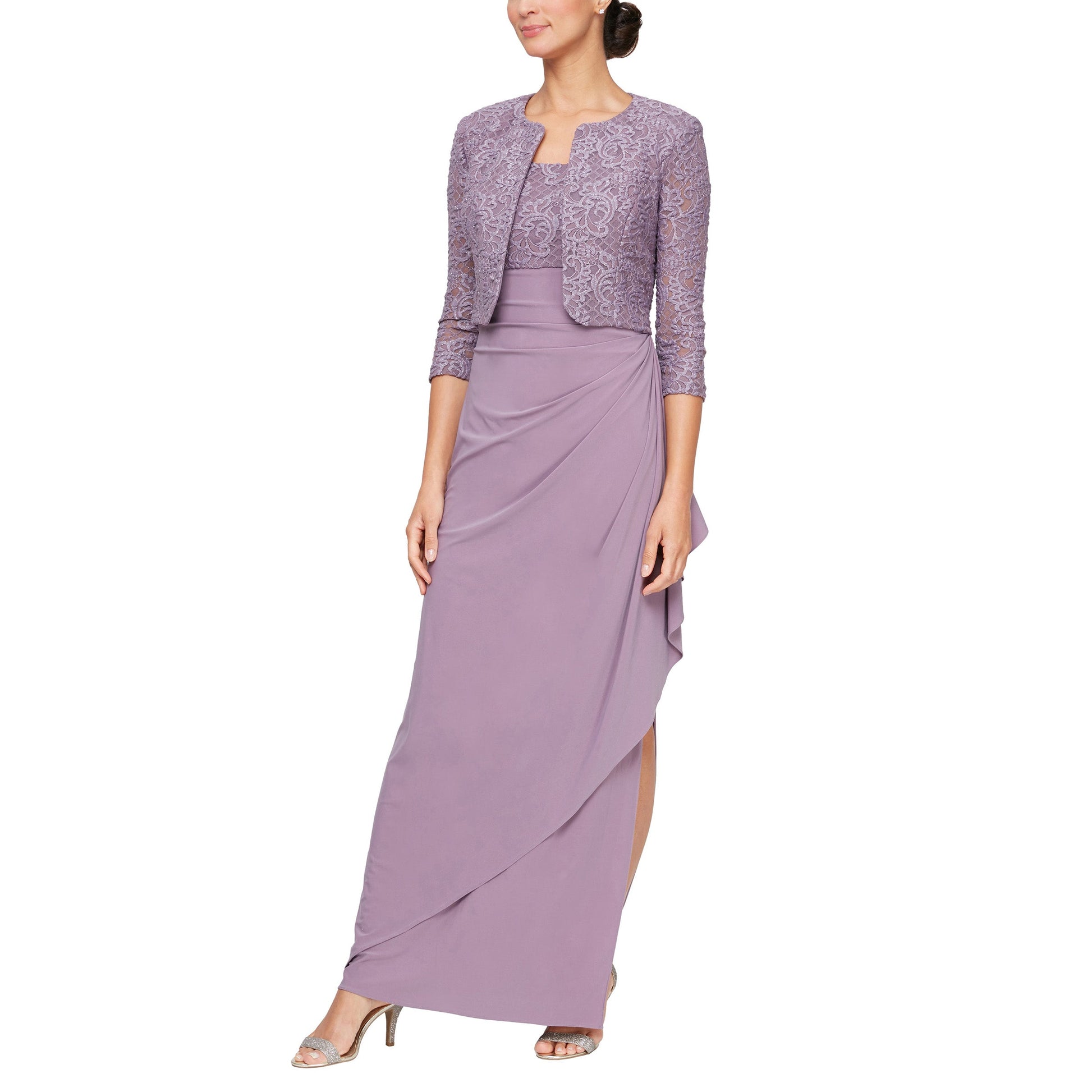Alex Evenings Long Mother of the Bride Jacket Dress Set With Empire Wa