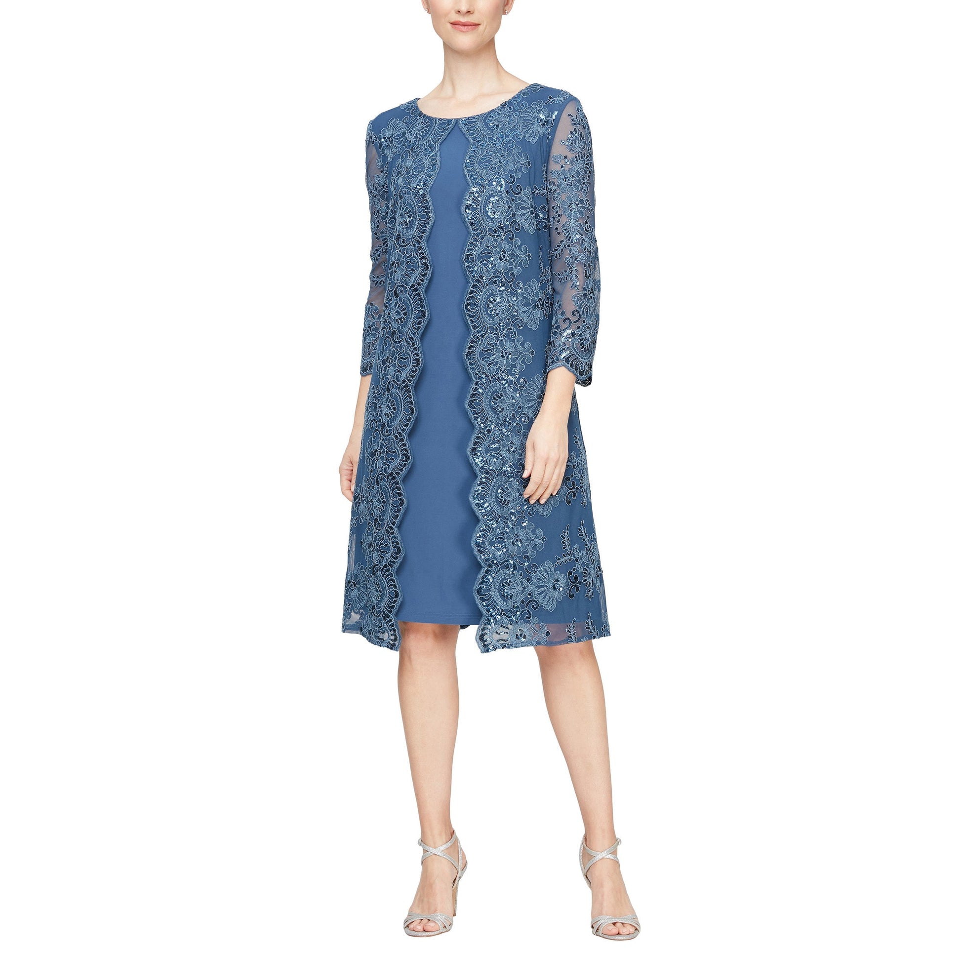 Alex Evenings Elegant Short Mother Of The Bride Dress With Floral Lace