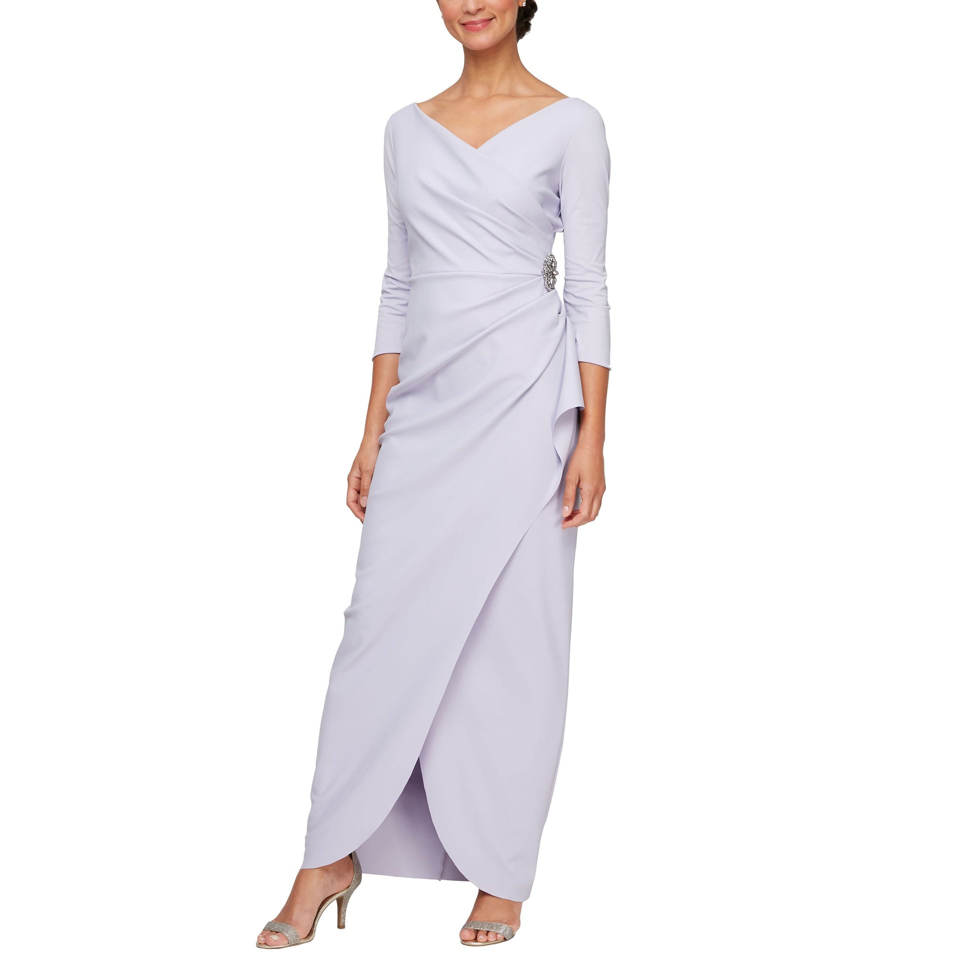 Alex Evenings navy blue surplice neckline flowing maxi gown mother of bride formal dress