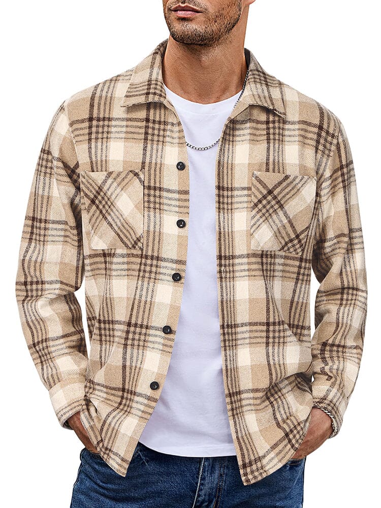 Men's relaxed-fit checked casual jacket with button front closure for everyday layering
