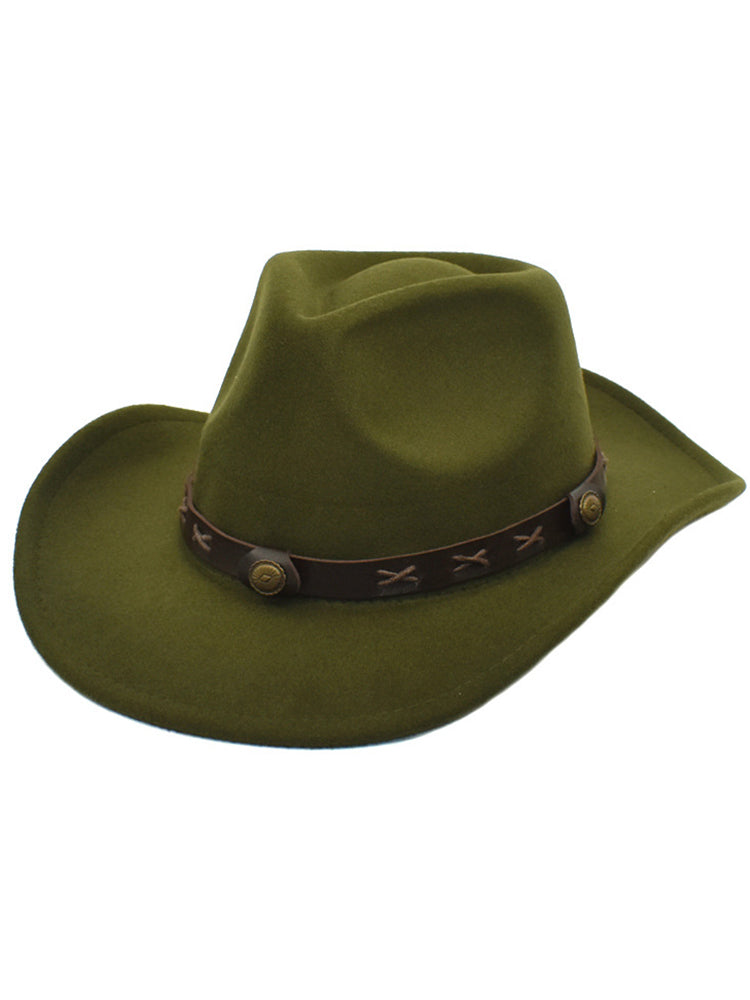 Solid wool western cowboy hat in classic neutral tone, casual wide-brim style for all seasons