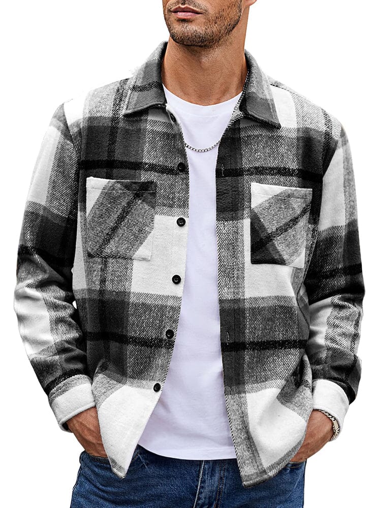 Men's relaxed-fit checked casual jacket with button front closure for everyday layering