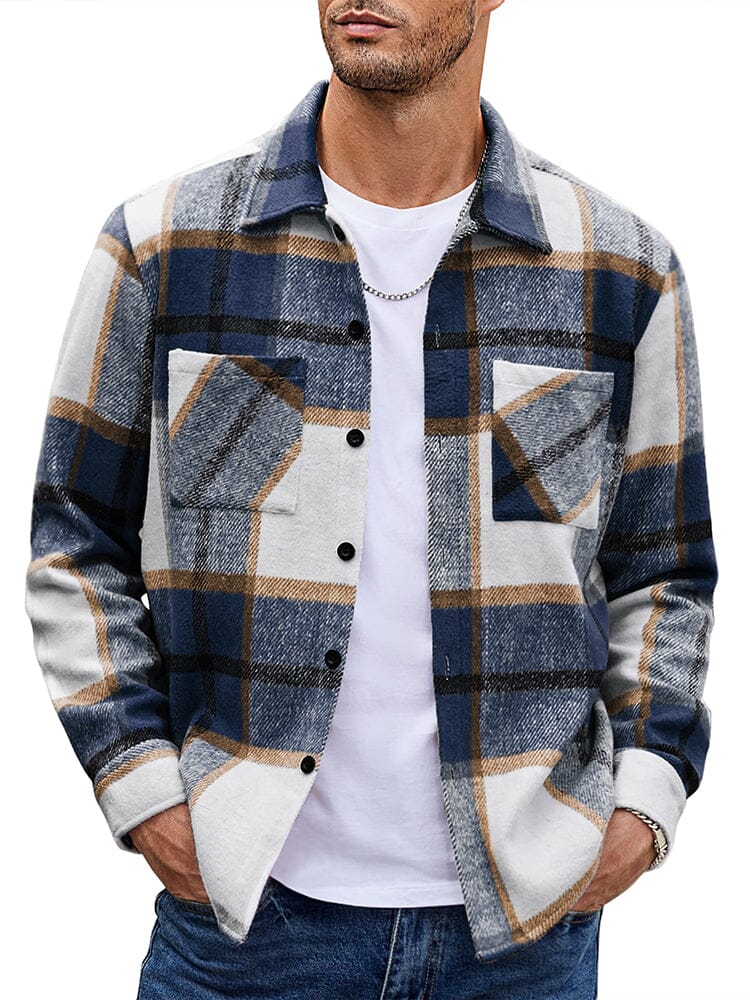 Men's relaxed-fit checked casual jacket with button front closure for everyday layering