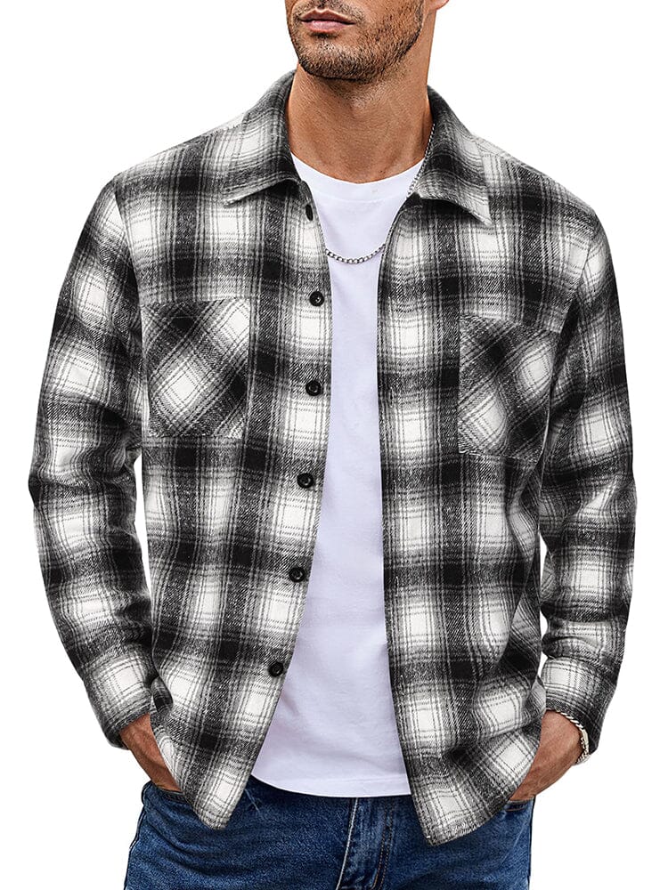Men's relaxed-fit checked casual jacket with button front closure for everyday layering