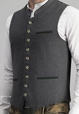 Men's gray slim fit traditional vest with standing collar, elegant business formal attire
