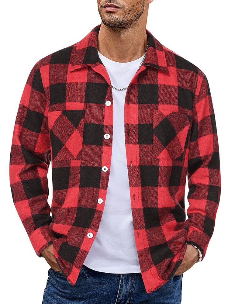 Men's relaxed-fit checked casual jacket with button front closure for everyday layering