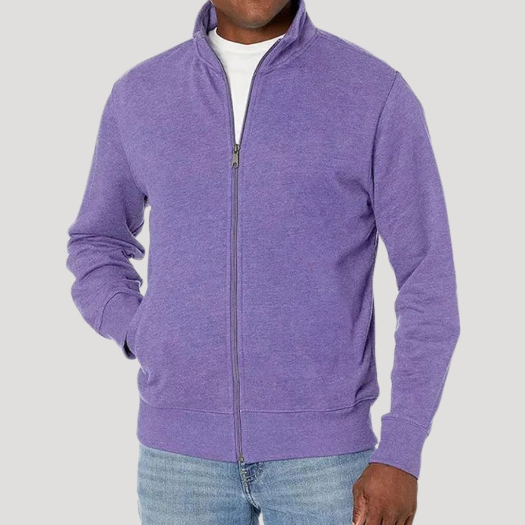 Men's lightweight zip-up casual jacket in solid color with full front zipper for easy spring layering