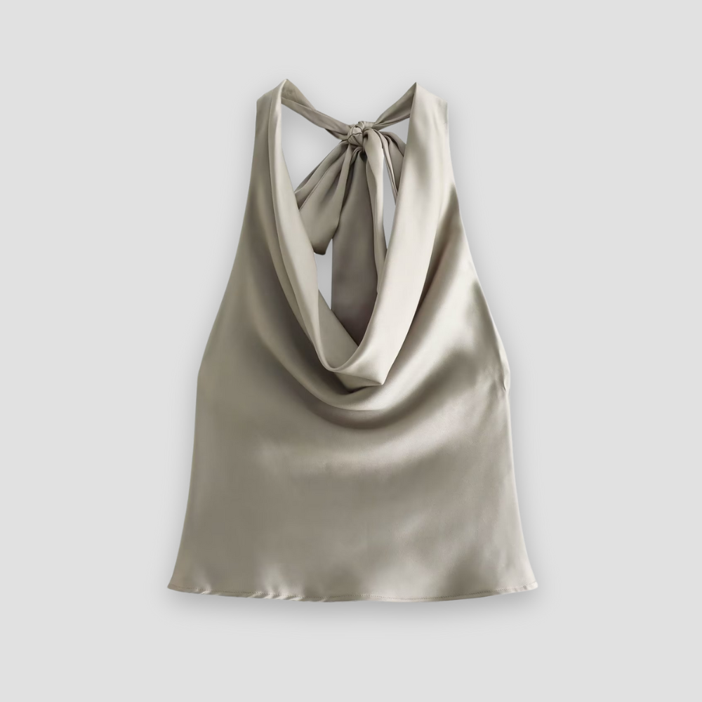 Women's satin halter top draped backless silhouette elegant open-back evening chic luxurious finish