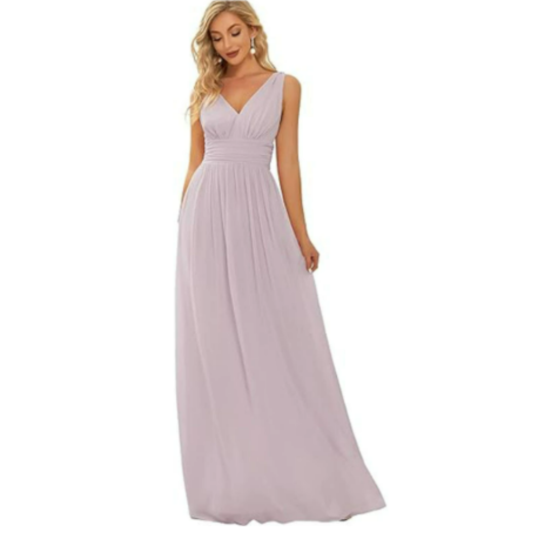 Zahraa women's sleeveless long dress elegant V-neck chic silhouette flattering all occasions