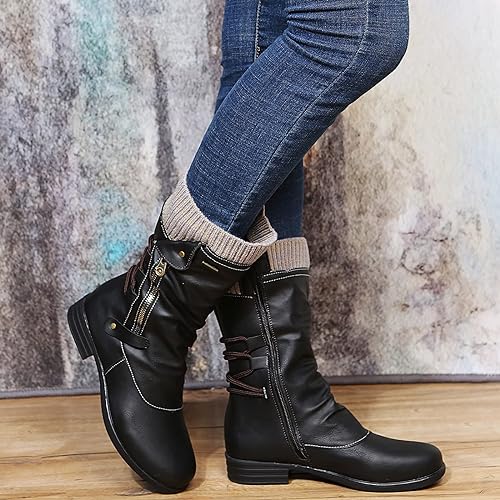 Women's vegan leather ankle boots, low block heel, warm lining, side zipper, cozy winter style