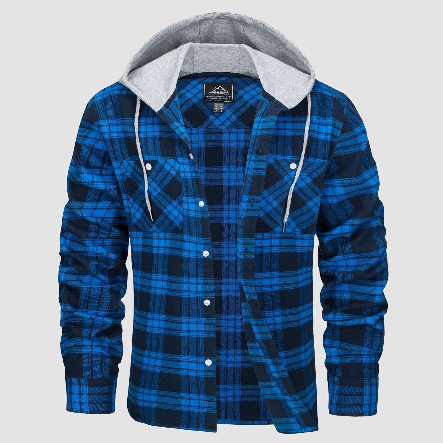 Men's hooded flannel shirt jacket in plaid with faux fur lining for windproof outdoor warmth