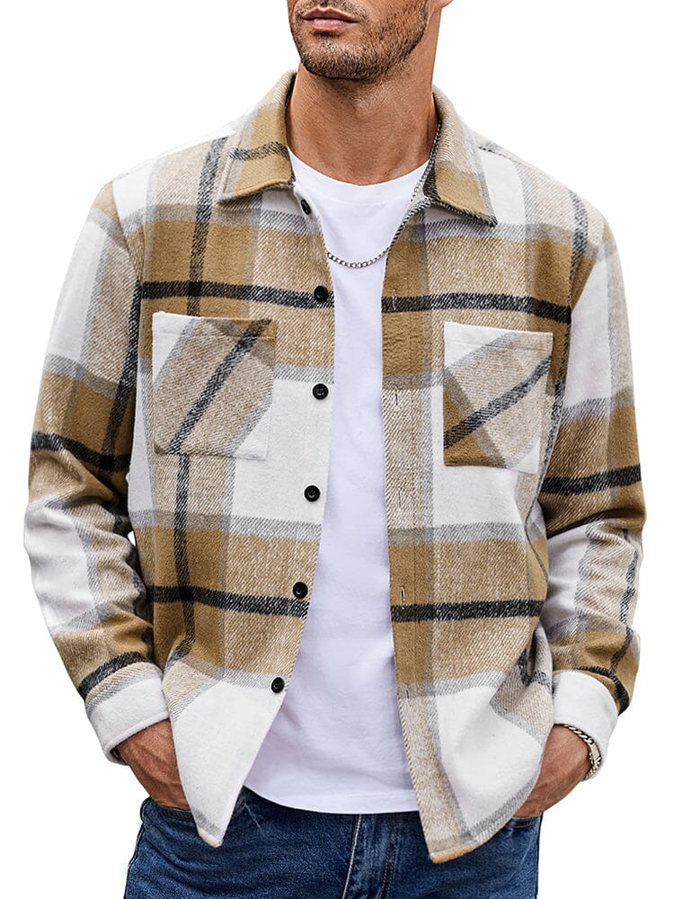 Men's relaxed-fit checked casual jacket with button front closure for everyday layering