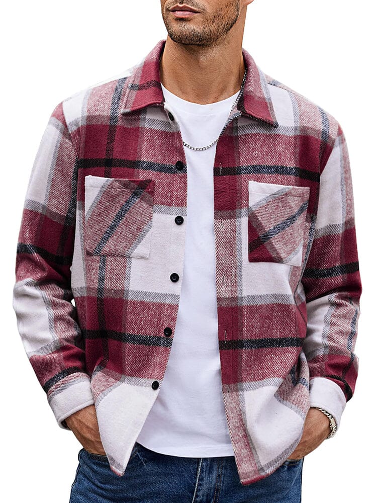 Men's relaxed-fit checked casual jacket with button front closure for everyday layering