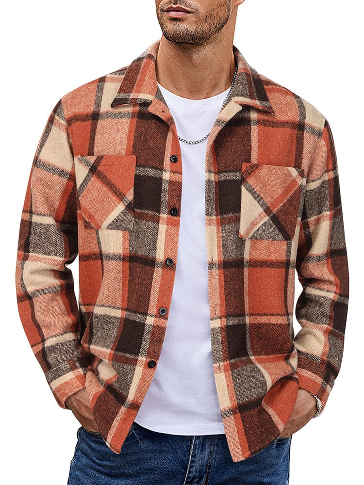 Men's checked casual jacket with button front, relaxed fit, classic plaid pattern for everyday layering