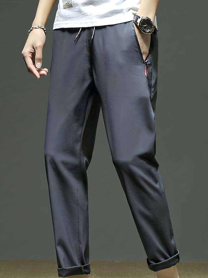 Men's loose fit lightweight casual trousers monochrome solid color relaxed silhouette spring summer