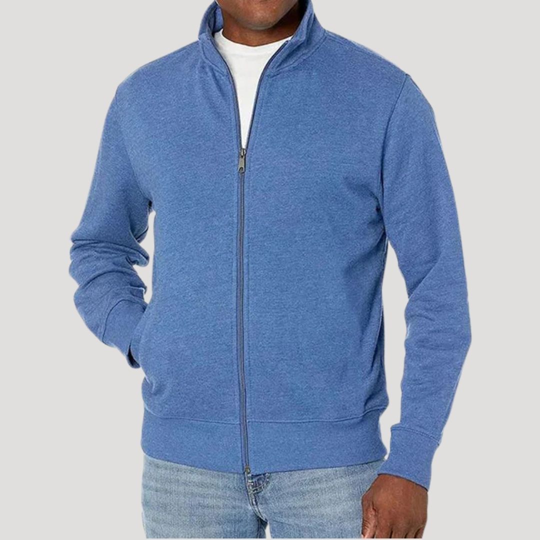 Men's lightweight zip-up casual jacket in solid color, slim modern silhouette with full front zipper