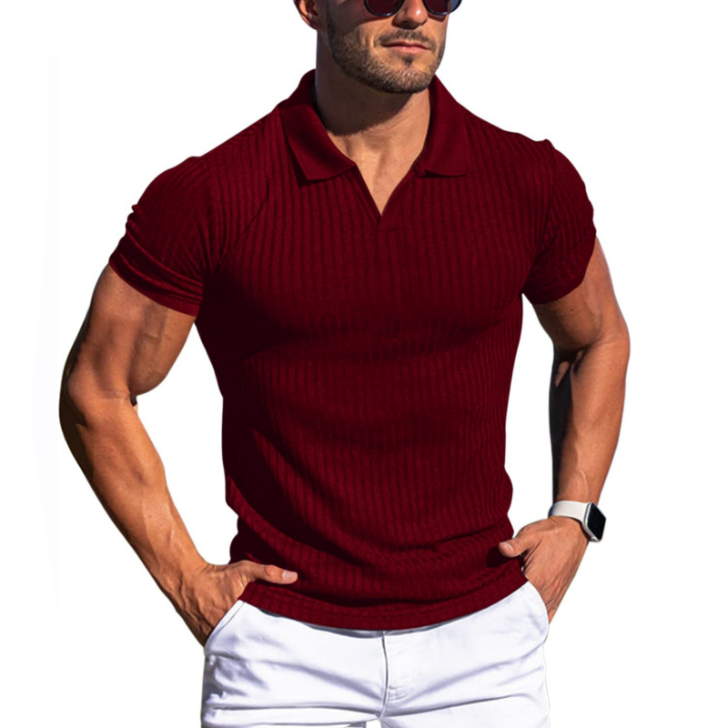Men's slim fit ribbed knit polo shirt in premium texture for casual and semi-formal everyday wear