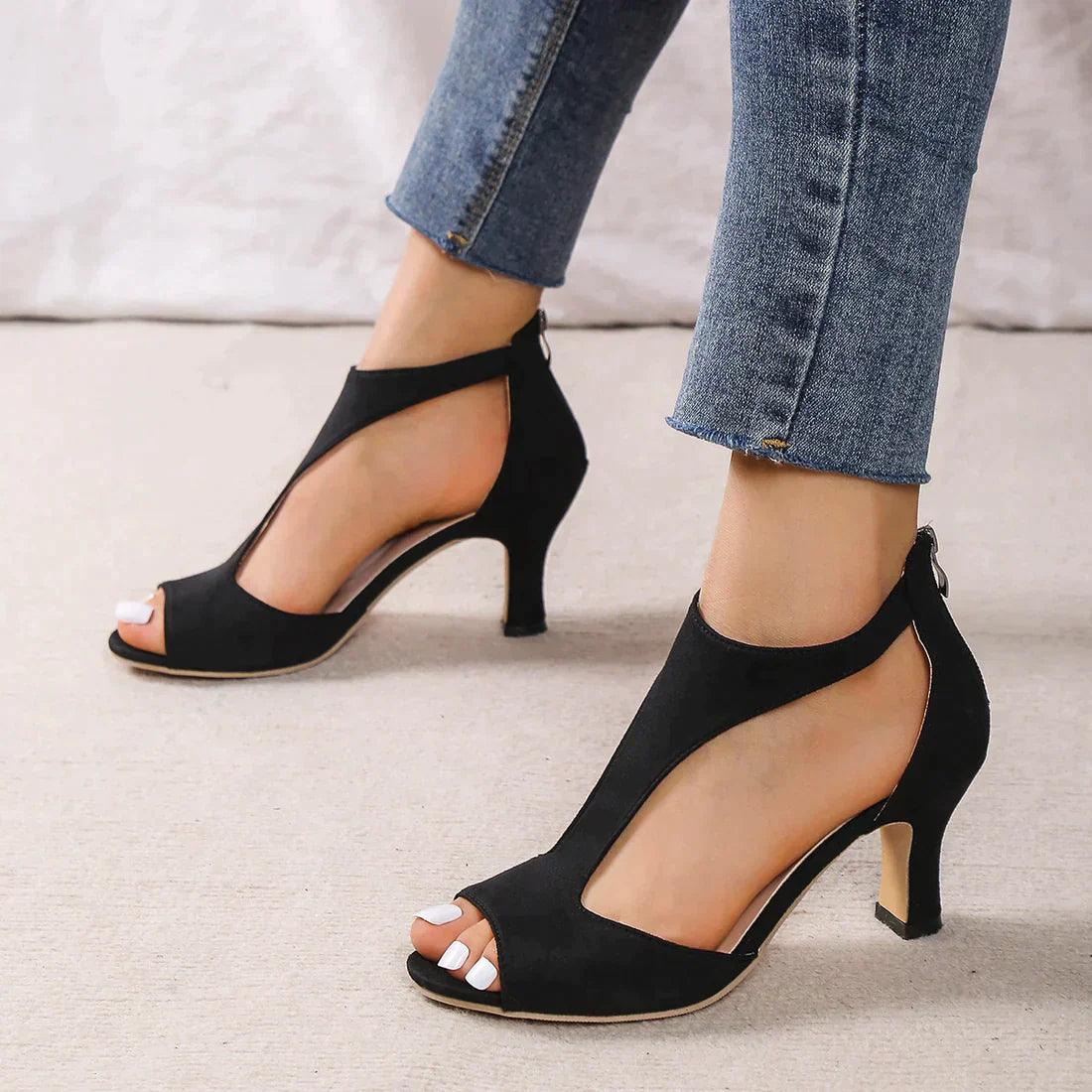 Women's elegant peep-toe sandals with zipper closure, chic cutout details, breathable & supportive insole
