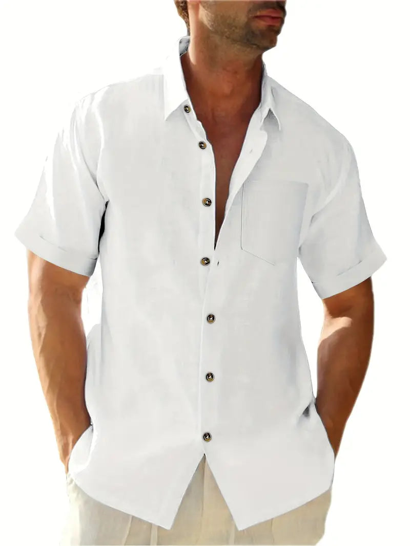 Men's slim fit short sleeve casual shirt in versatile style with contemporary detailing for everyday wear