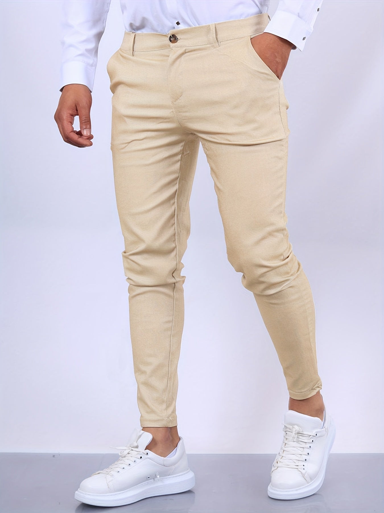 Men's slim fit dress pants neutral tone tailored cut with modern silhouette for office evening wear