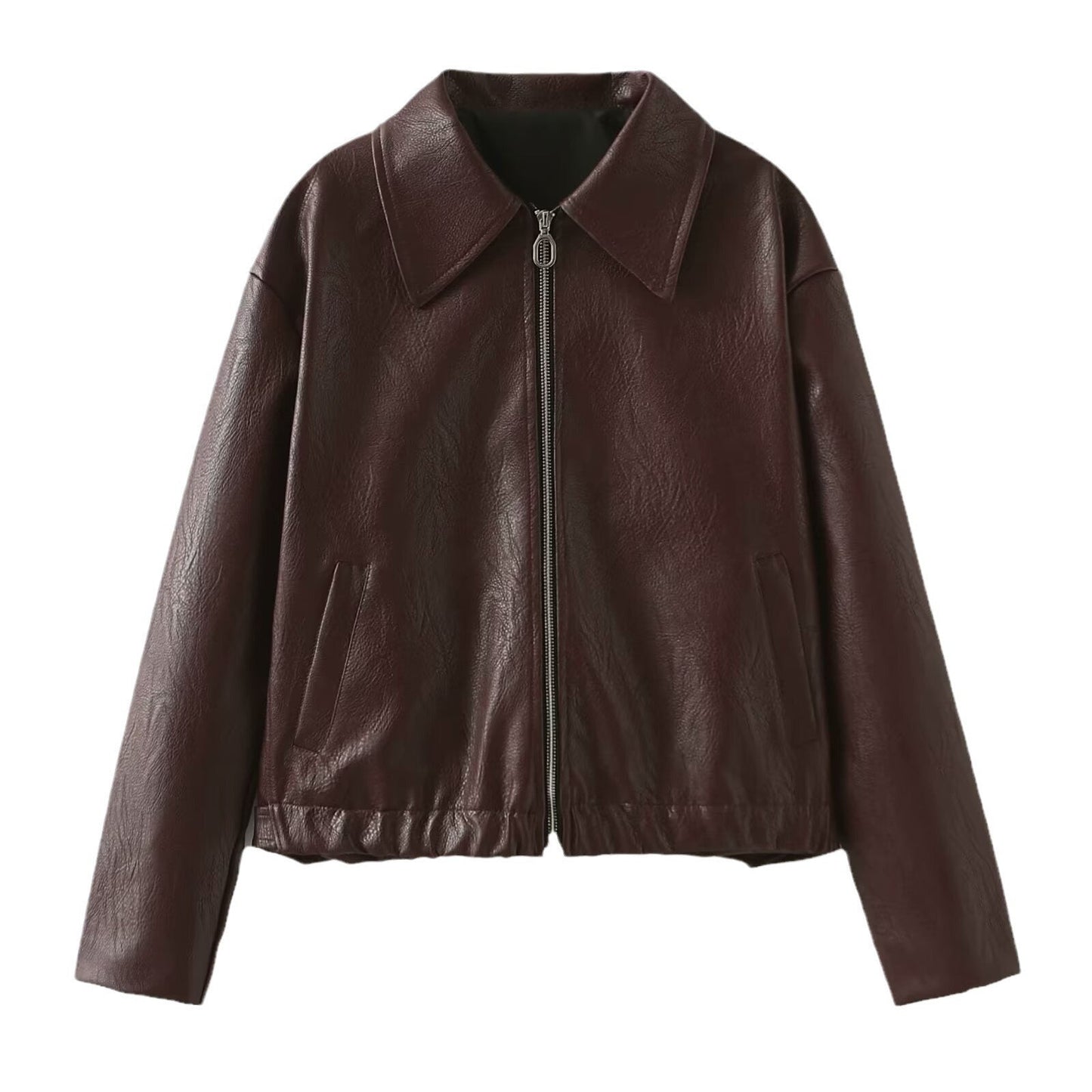 Women black faux leather zip jacket sleek lightweight everyday style with clean lines