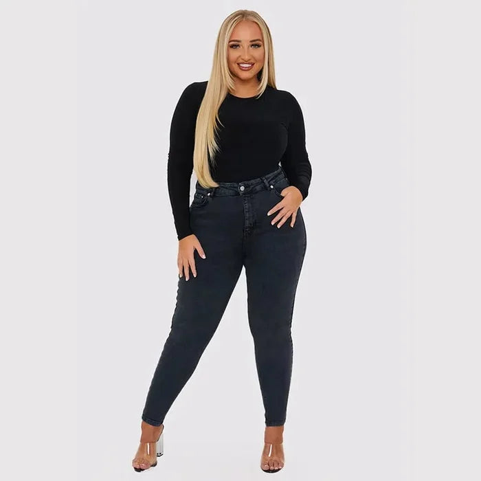 Beatrix women's fitted stretch denim jeans in classic blue with light compression flattering silhouette