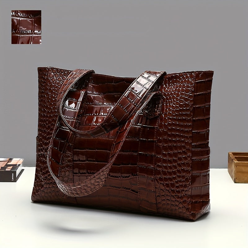 Women's large embossed tote shoulder bag with double straps and spacious interior for everyday use
