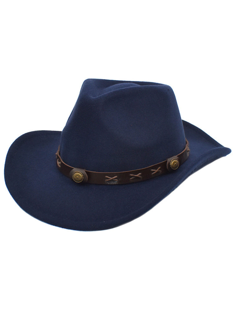 Vintage western wool cowboy hat solid color casual all-season unisex cowgirl style classic brim