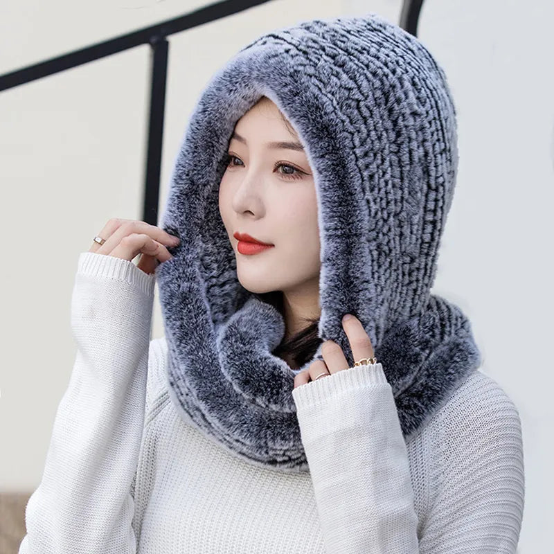 Juliette genuine rabbit fur wrap scarf in multiway convertible style for women cold weather
