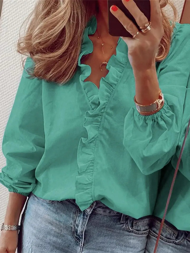 Lauren chic V-neck long sleeve blouse relaxed silhouette versatile office-to-brunch essential