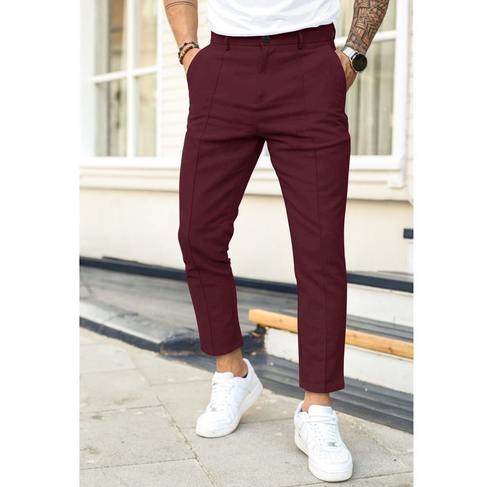 Men's lightweight tailored fit pants in neutral tone, breathable urban professional style with sharp silhouette