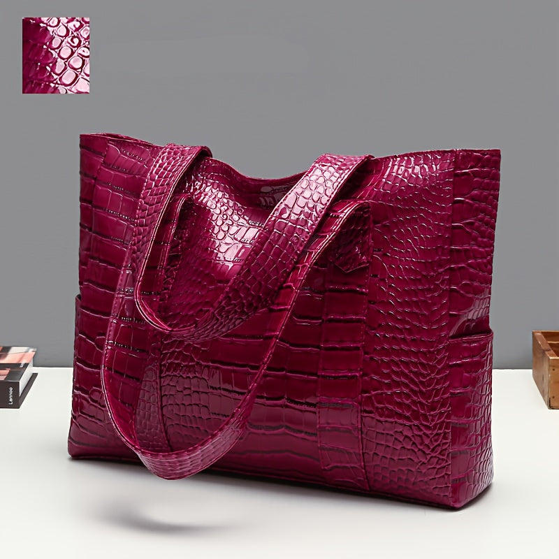 Women's large embossed tote shoulder bag with double straps and spacious interior for everyday use