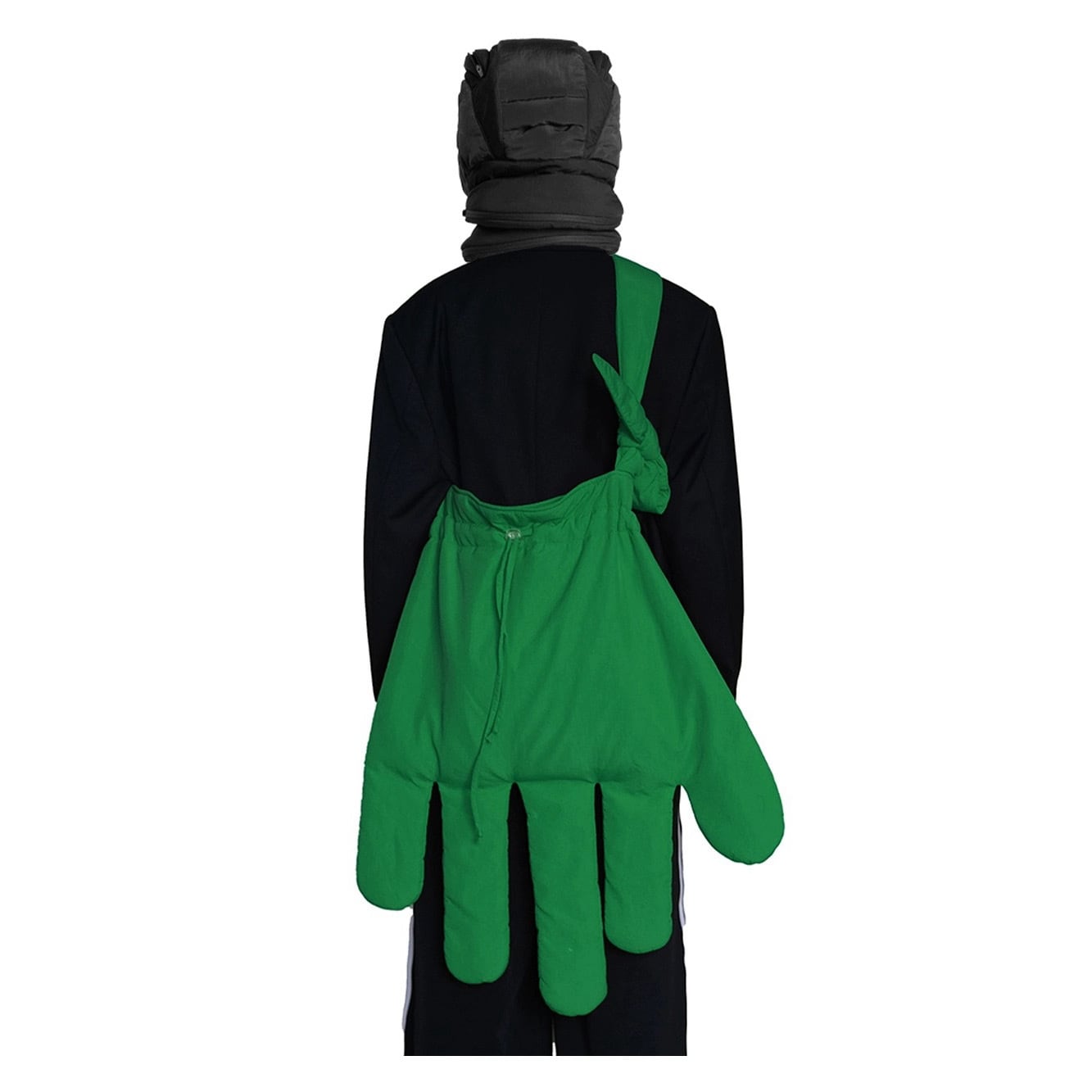 Waterproof black nylon glove-shaped crossbody bag with large compartment and drawstring closure