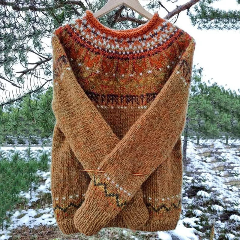 Women's loose fit cozy winter sweater soft knit fabric elegant warm pullover for cold days
