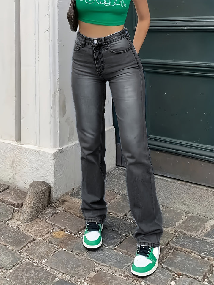 Women's straight-cut premium denim jeans classic blue comfortable fit timeless versatile everyday style