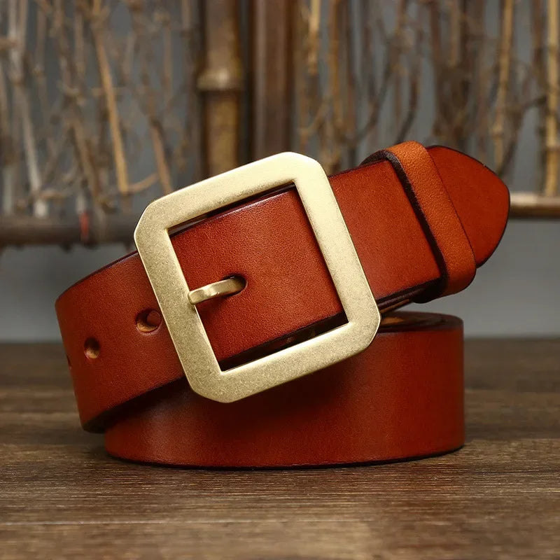 Windsor full-grain leather belt in rich brown with brass buckle, handcrafted everyday style
