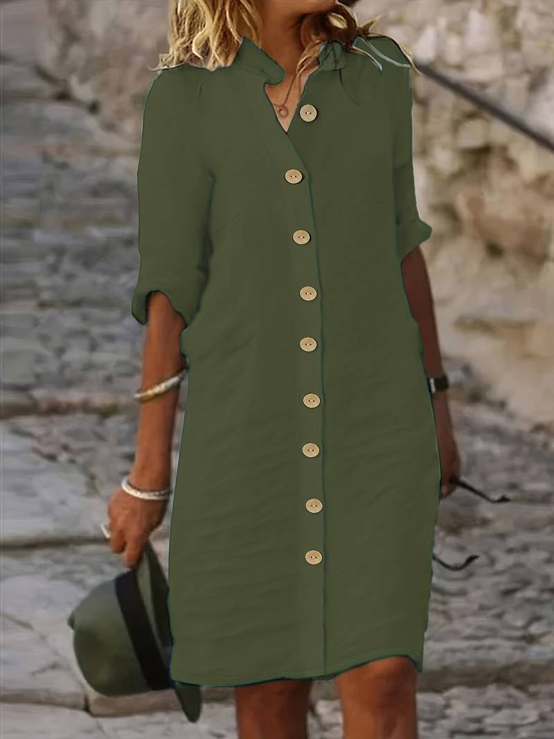 Women's casual midi dress in simple chic comfort fit, versatile everyday style with clean silhouette