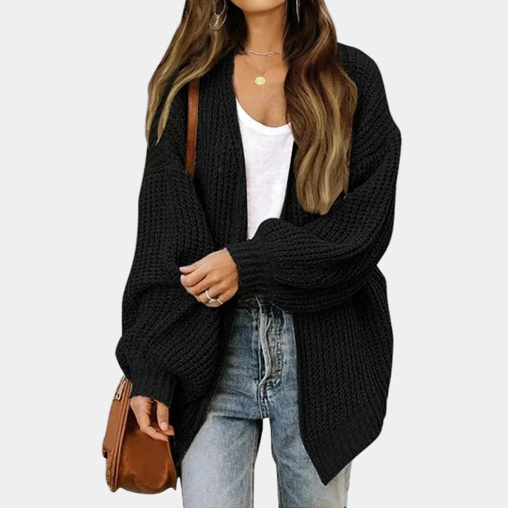 Women's oversized knitted cardigan casual chic relaxed fit with thick textured knit autumn layer