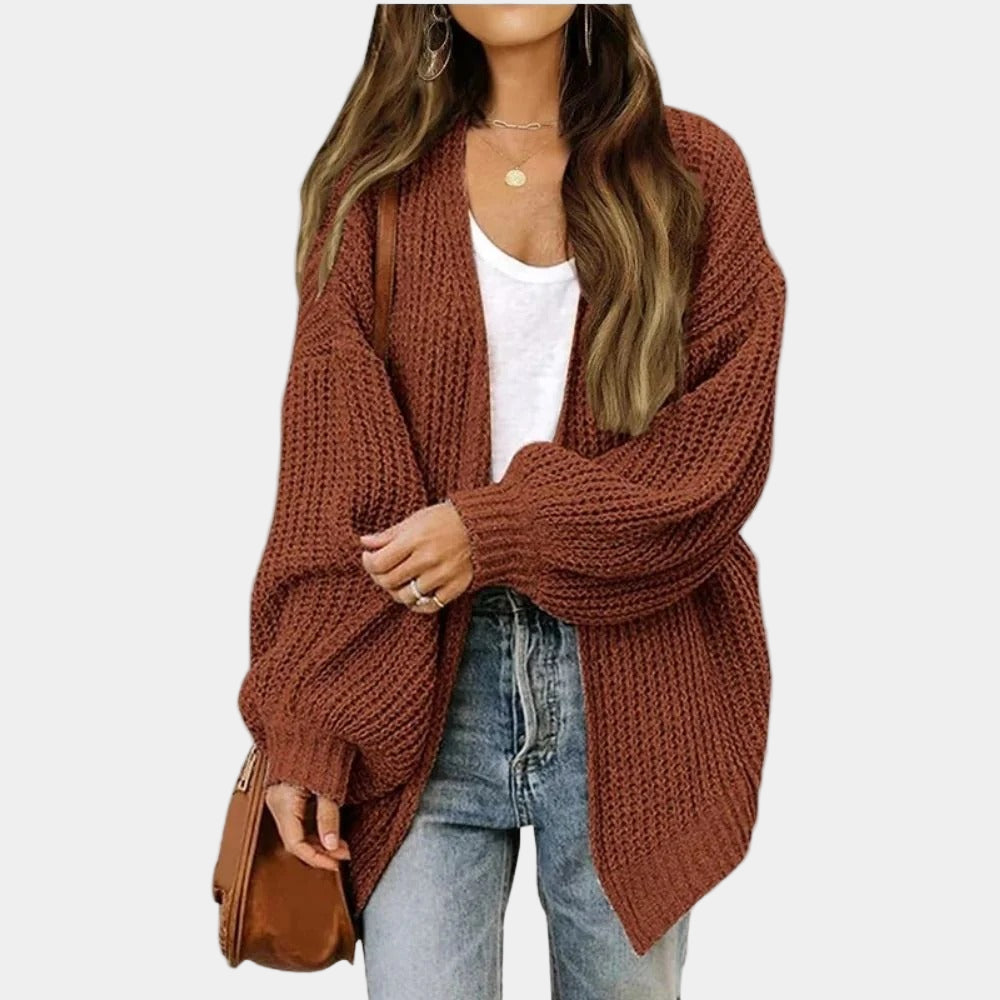 Women's oversized knitted cardigan casual chic relaxed fit with thick textured knit autumn layer