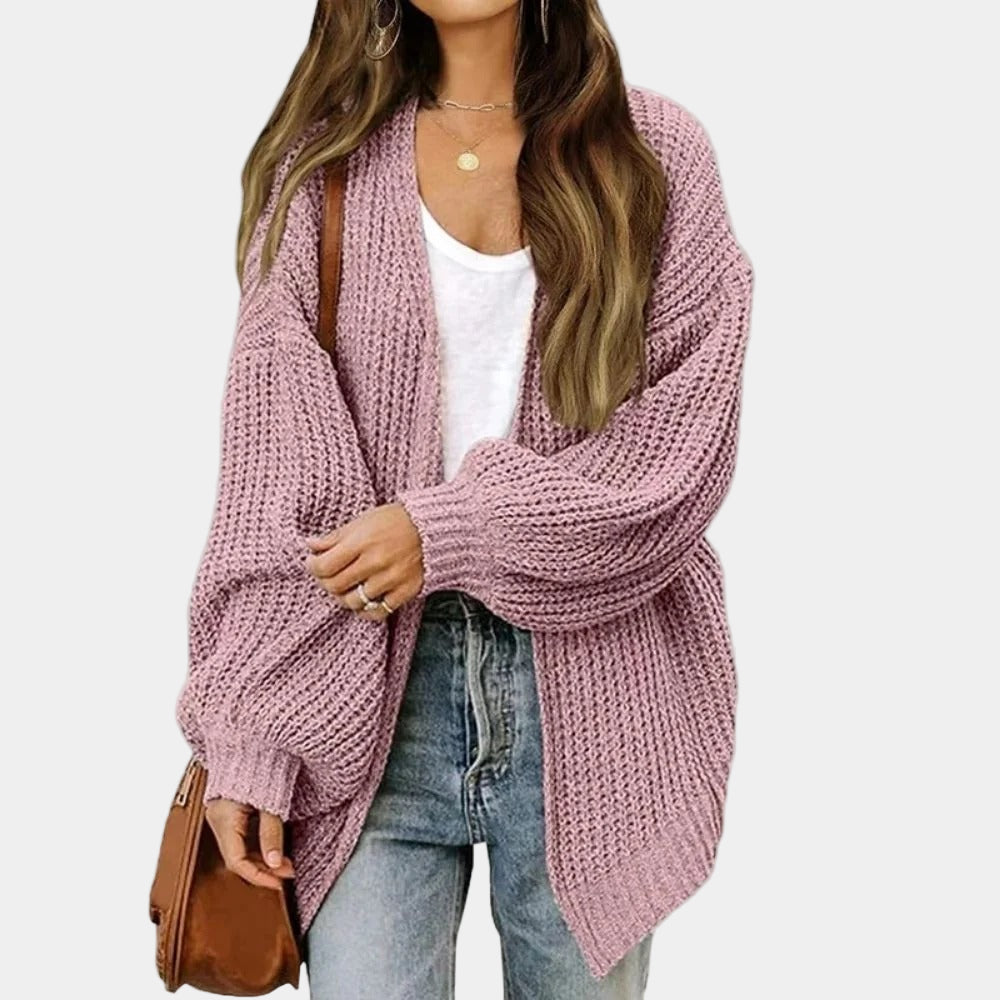 Women's oversized knitted cardigan casual chic relaxed fit with thick textured knit autumn style