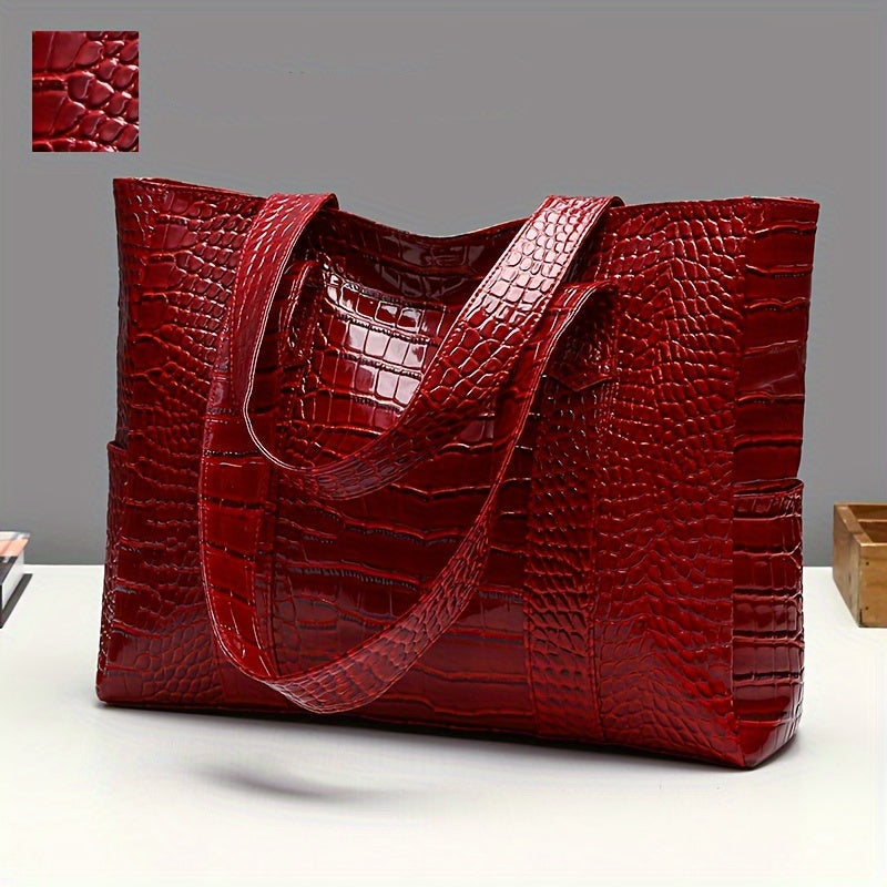 Women's large embossed shoulder tote bag with double straps and spacious interior for everyday use