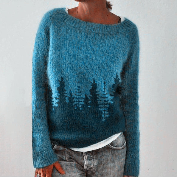 Women's multicolor ethnic knit sweater relaxed silhouette warm cozy winter style distinctive pattern
