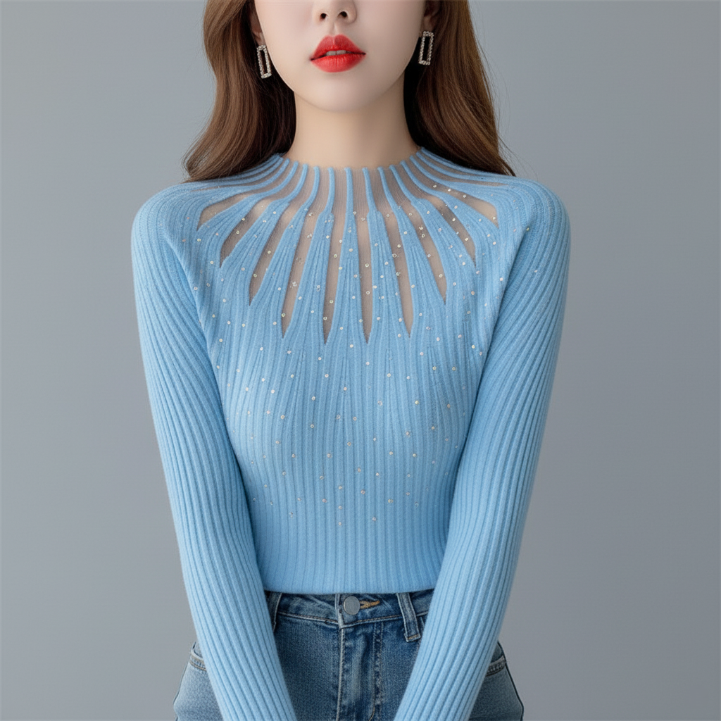 Women's ribbed knit top with elegant cutout design, stretchy polyester, chic and comfortable everyday style