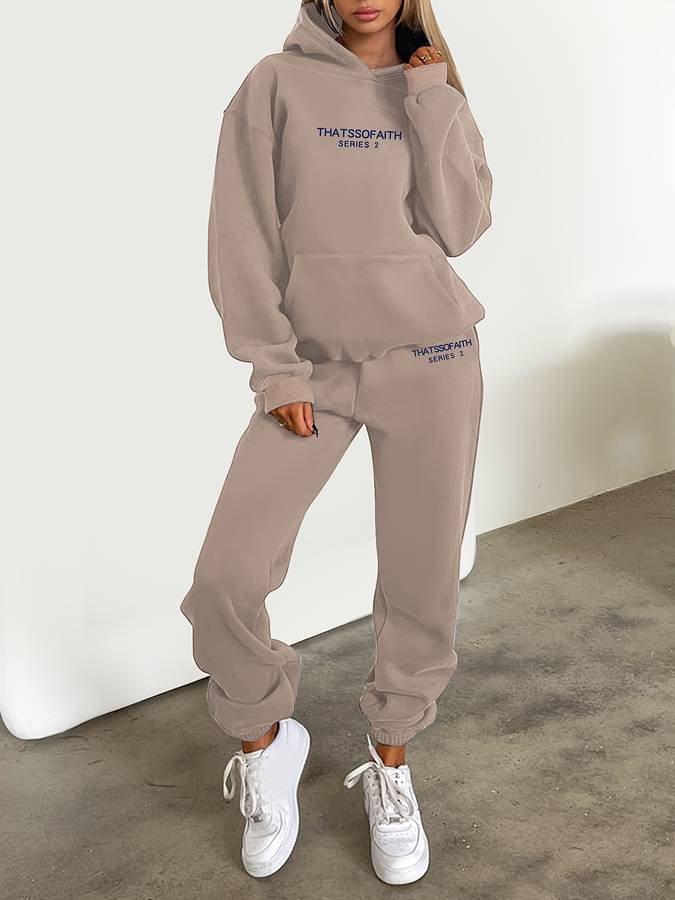 Women's hooded two-piece tracksuit set in relaxed fit with elastic waistband for all-day casual comfort