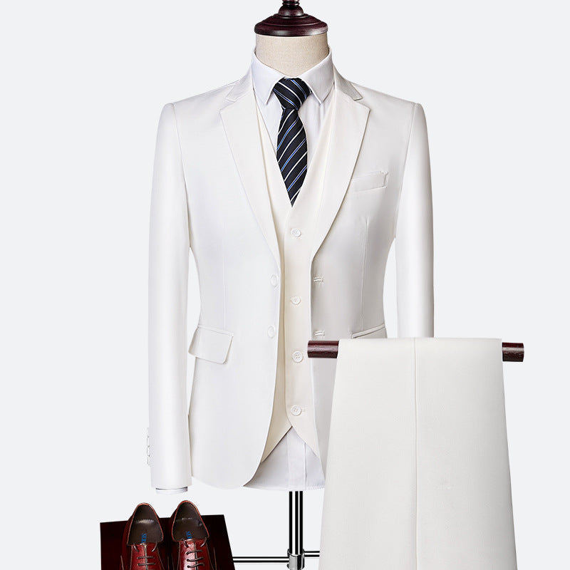 Men's 3-piece tailored fit business suit notched lapel jacket vest trousers formal set