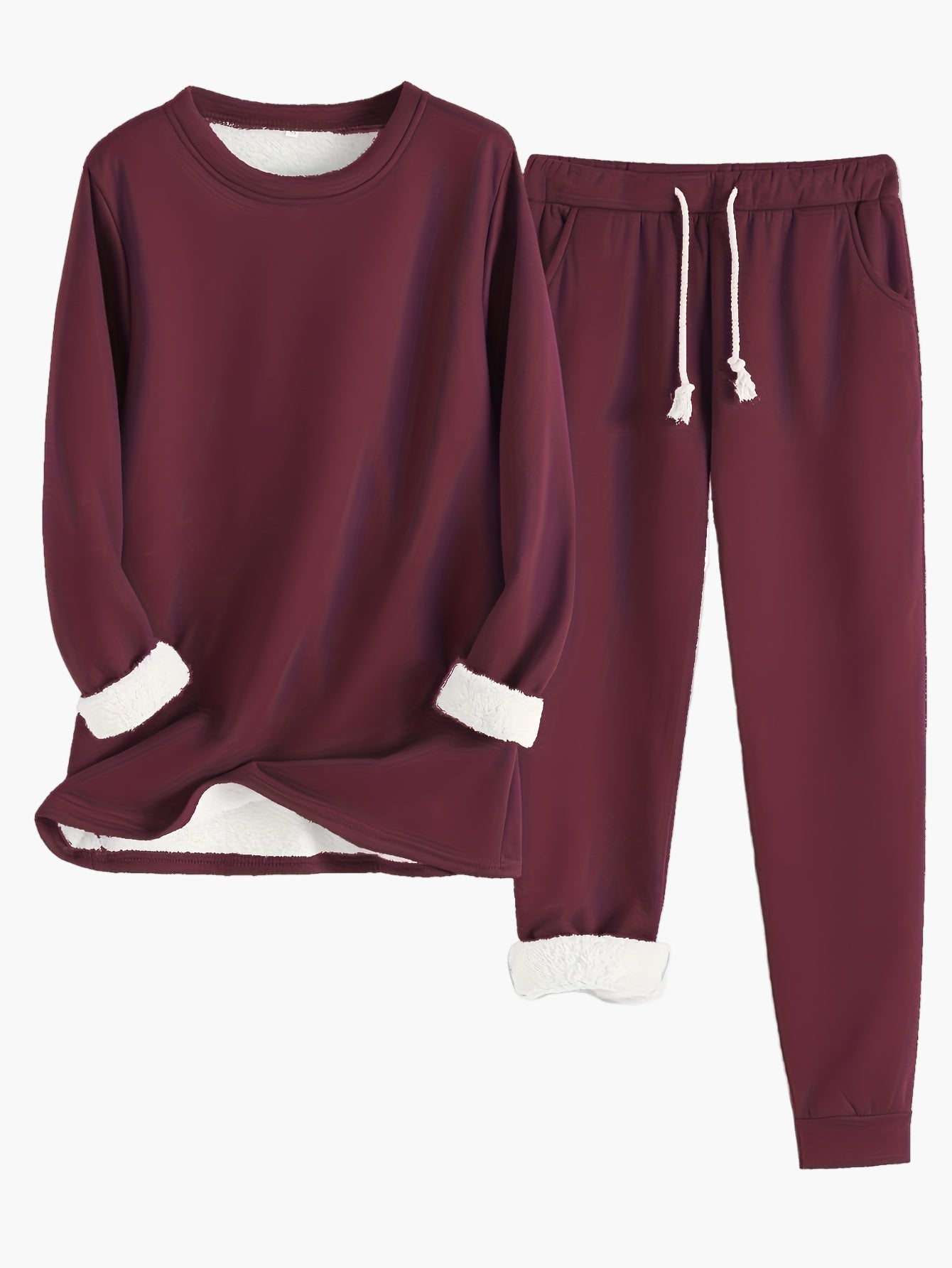 Women's two-piece lounge set soft lavender relaxed fit round neck top elastic waistband pants homewear