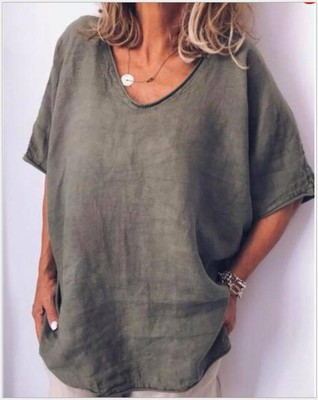 Women's loose fit short sleeve summer blouse, lightweight breathable casual top for everyday wear