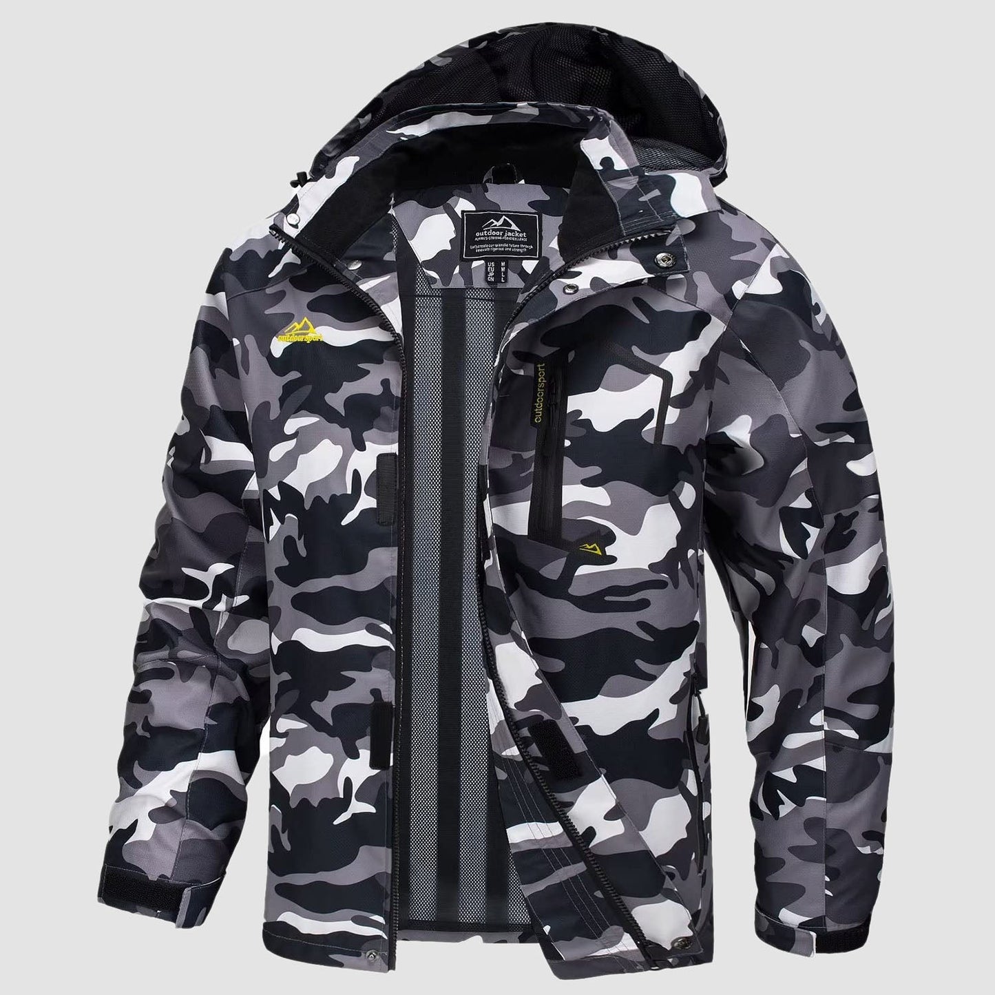 Men's ultralight waterproof rain jacket olive green slim fit detachable hood breathable mesh lining