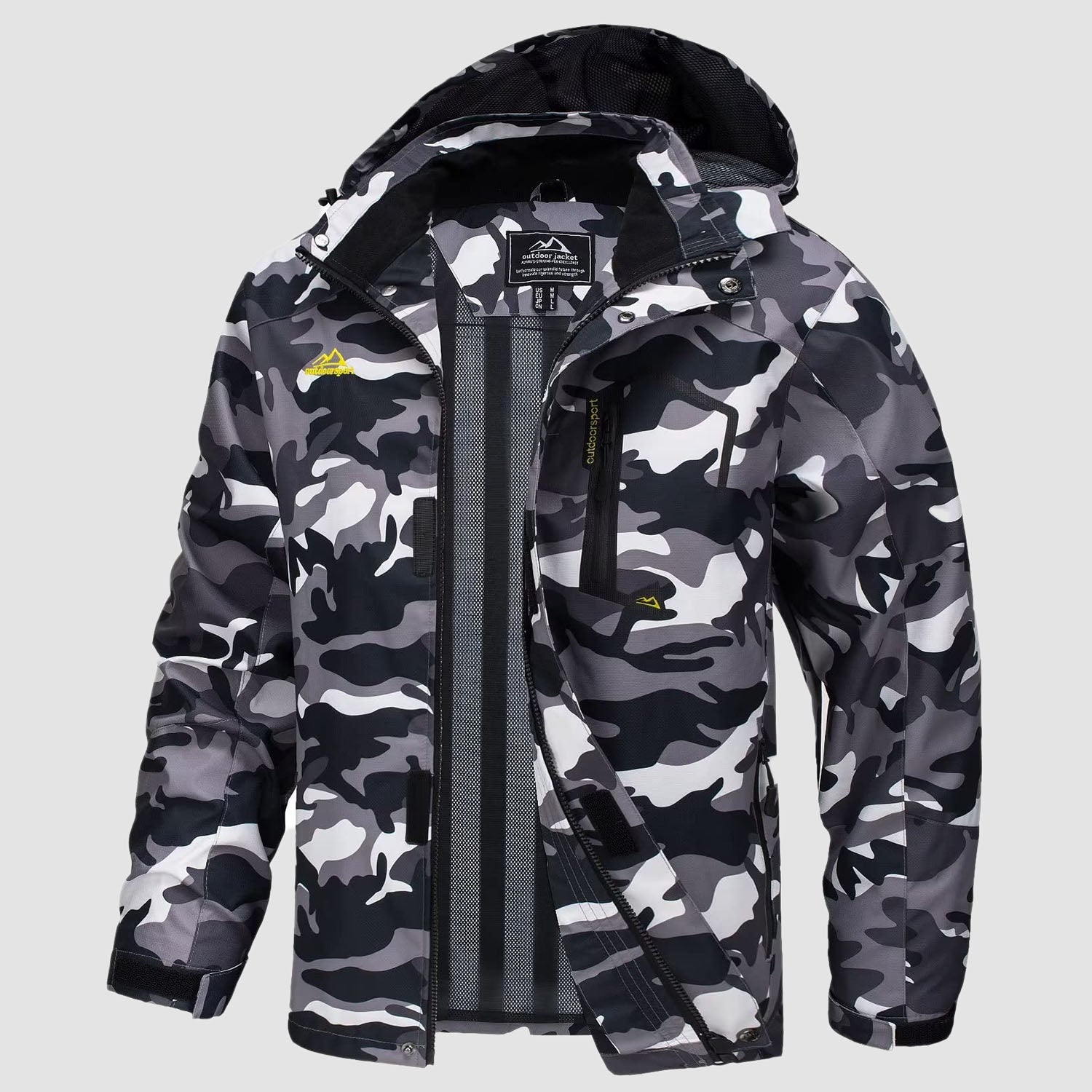 Men's ultralight waterproof rain jacket olive green slim fit detachable hood breathable mesh lining