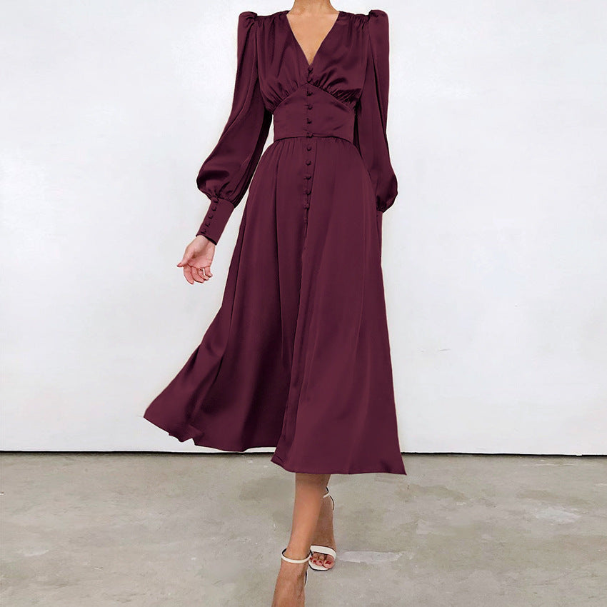 Women's elegant fluid dress luminous shimmering fabric timeless silhouette evening special events style
